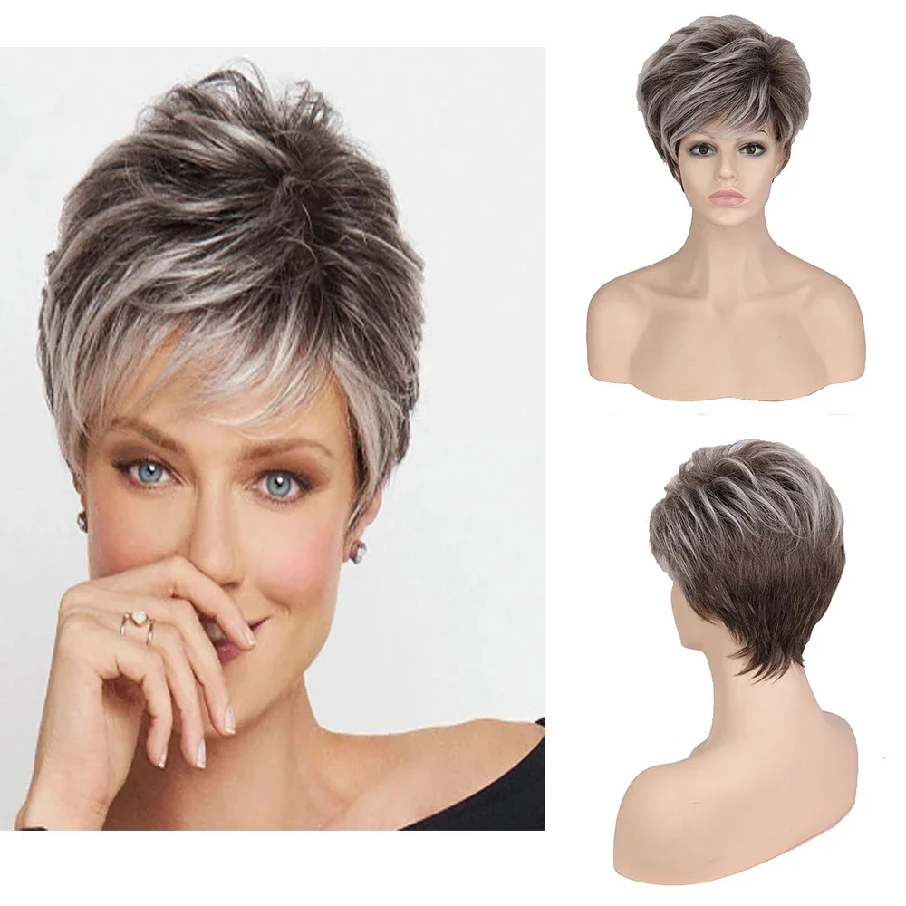 

Короткие синтетические парики с стрижкой пикси, натуральный прямой многослойный парик с пышной челкой для женщин, повседневные термостойкие волосы