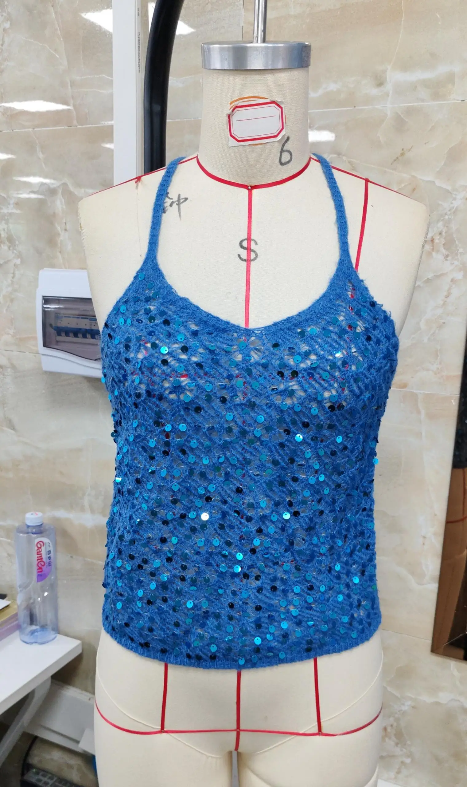 

Women’s Summer Vintage Halter Tank Tops Slim Fit Deep V Neck Hollow Out Sleeveless Spaghetti Strap Sequin See Through Vests