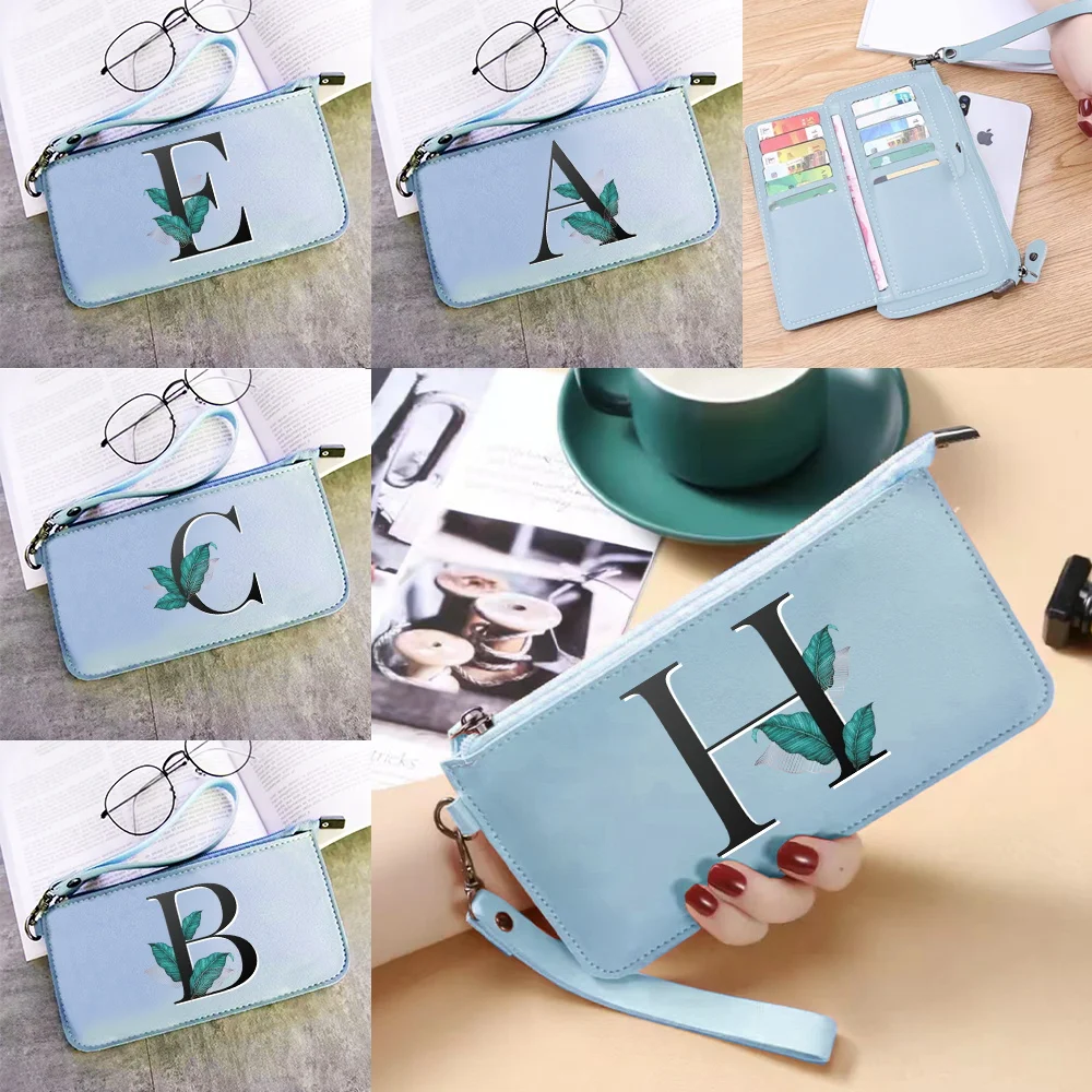 

Новый длинный кошелек на молнии, большая вместительная сумка для нескольких карт, сумка с буквенным узором в виде листьев, уличный кошелек для монет, многофункциональный легкий кошелек