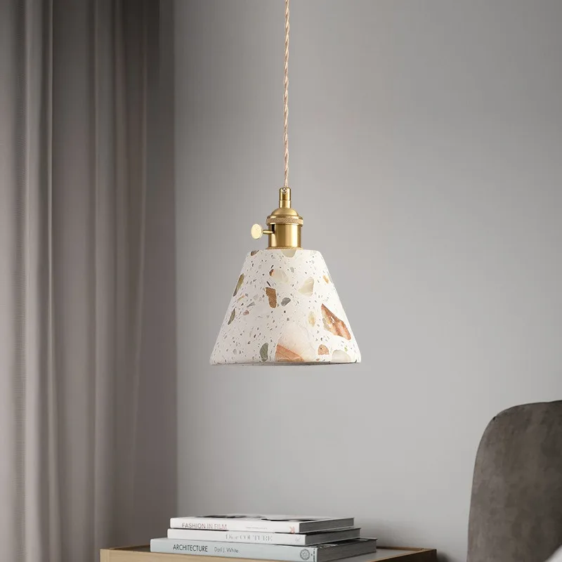 Retro Creative Three Headed Pendant Lights Bedroom Kitchen Restaurant Homestay Entrance Clothing Store Terrazzo Suspension Lamps
