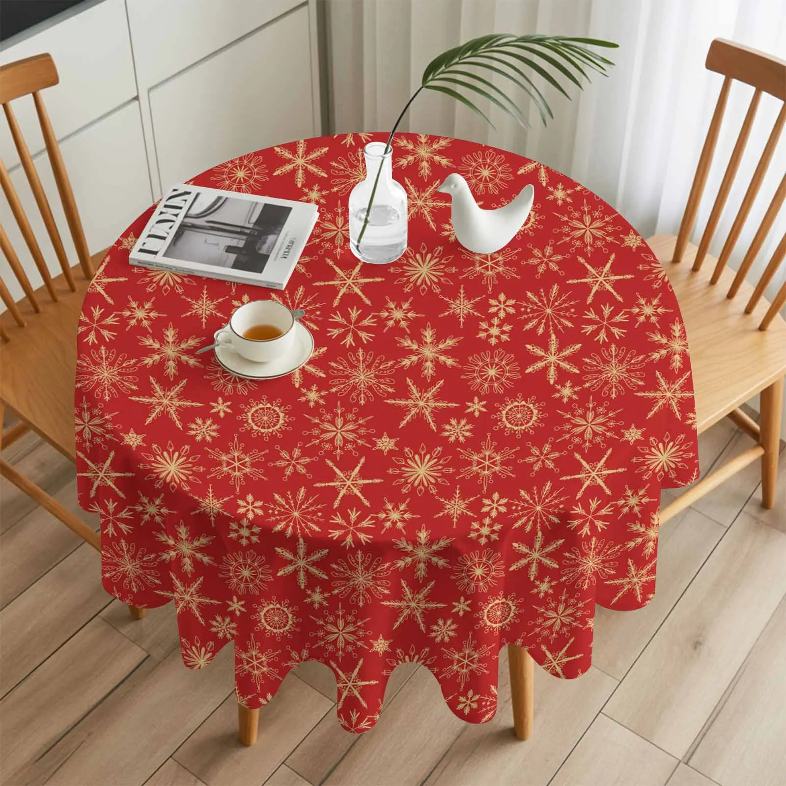 

Christmas Simple Red Snowflake Round Table Cloth Festival Dining Tablecloth Waterproof Table Cover for Wedding Party Decor