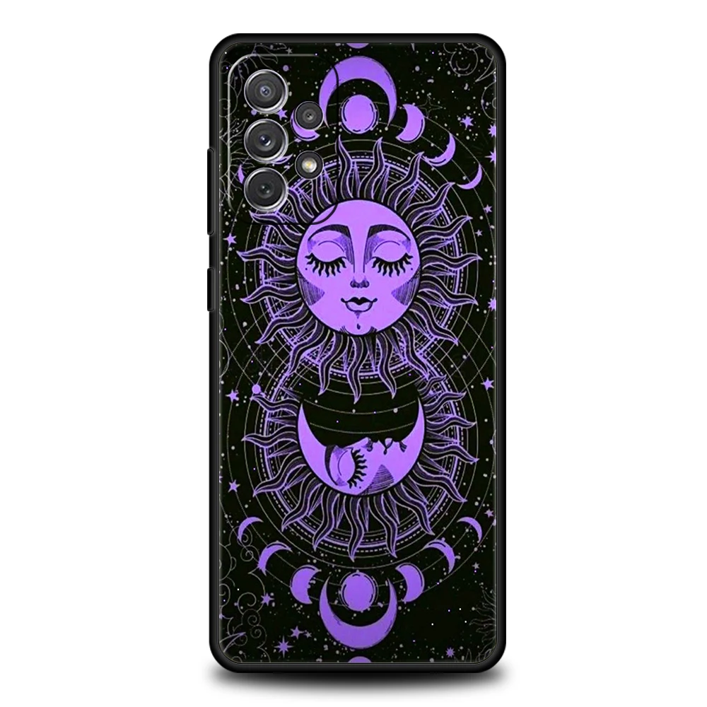 เคสโทรศัพท์สำหรับ Samsung Galaxy A55 A35 A17 A15 A14 A25 A54 A51 A71 A72 A73 A32 A52 A41 5G วัสดุ TPU นิ่ม ลายดวงอาทิตย์ ดวงจันทร์ เมฆ โหราศาสตร์