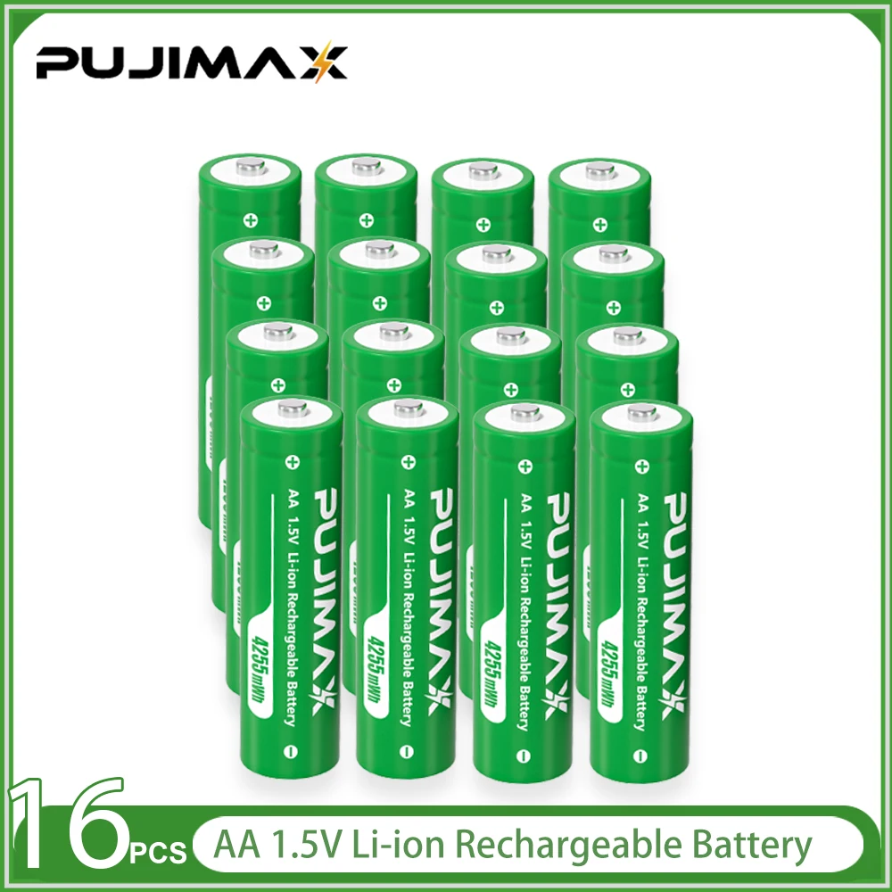 PUJIMAX 1,5 V constante spanning AA oplaadbare Li-ion 4255 mWh batterij met intelligent LED-display booglook batterijladerset - afbeelding 1
