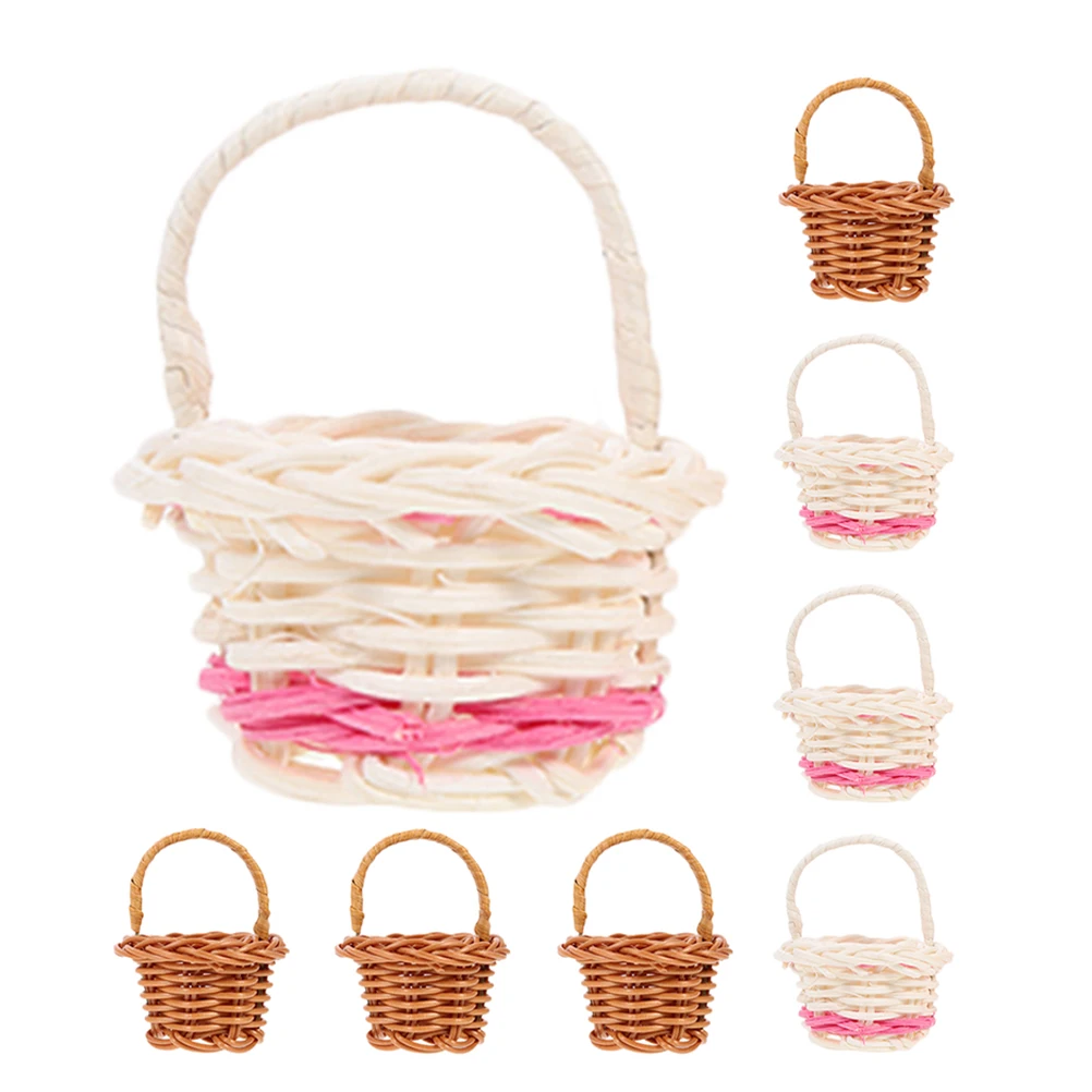

8 Pcs to Weave Rattan Shopping Basket Micro Scene Hamper Bamboo Hand-woven Baskets