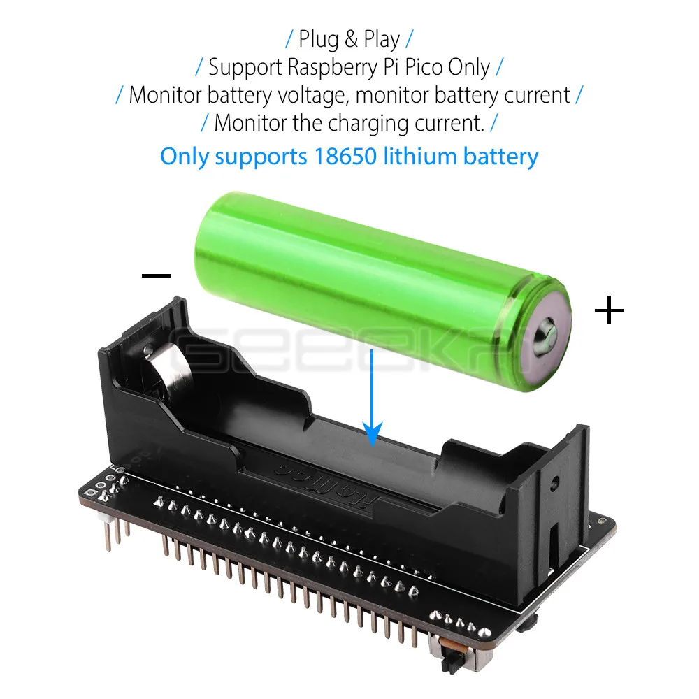 GeeekPi Raspberry Pi Pico/Pico W  UPS  Plug & Play Supports 18650 Lithium Battery Only