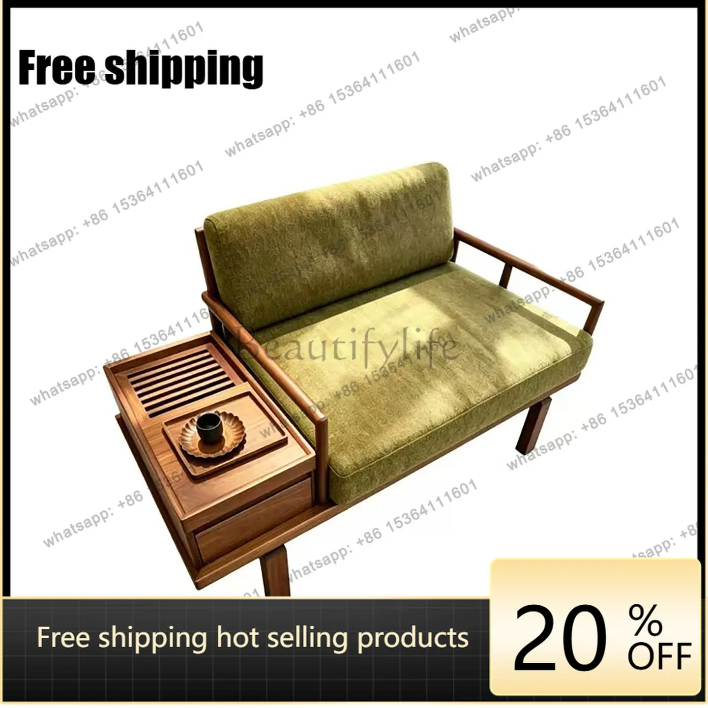 

YJ New Chinese North American black walnut leisure chair with storage edge, modern single solid wood