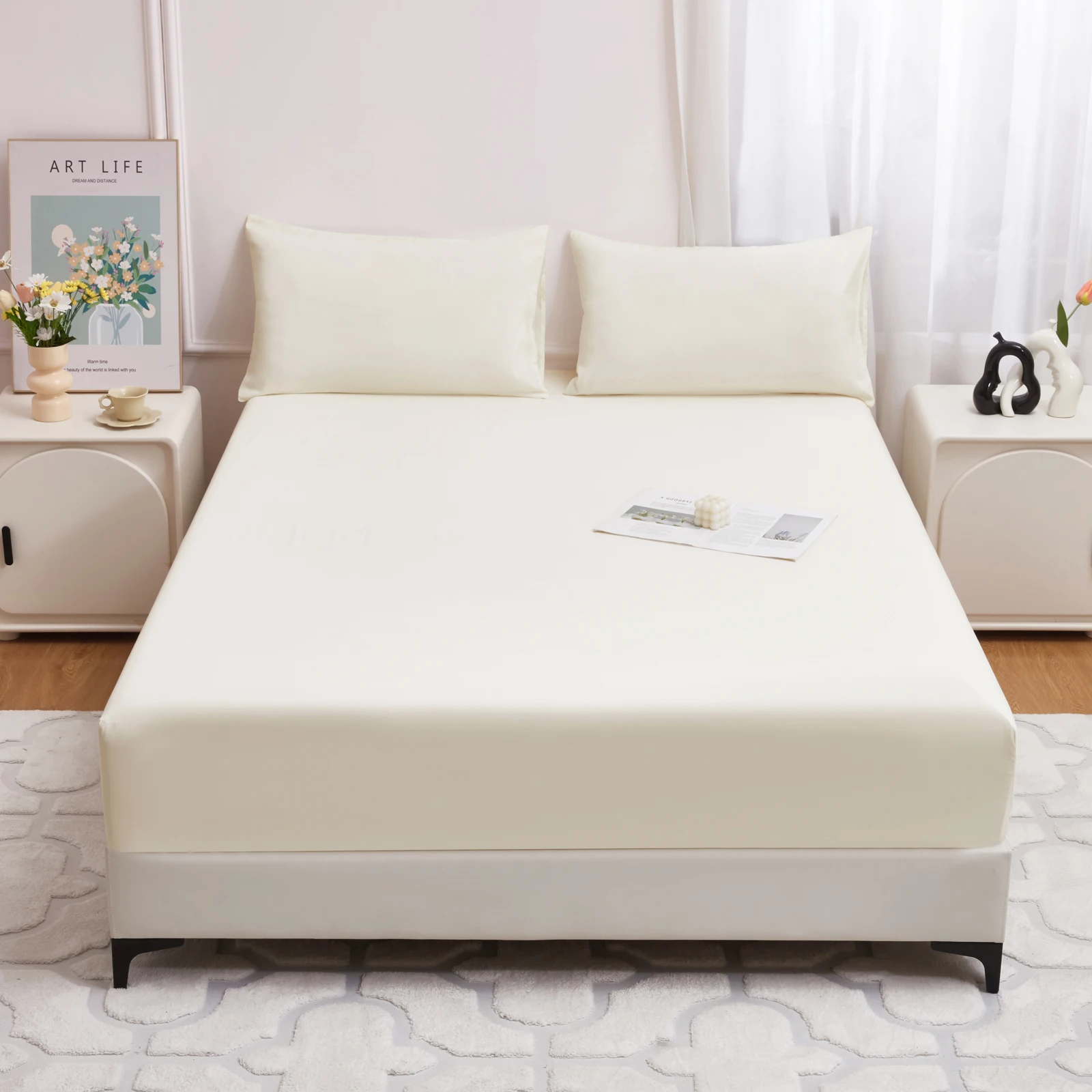 

Safe Waterproof Mattress Protector, Soft Comfortable Breathable Solid Color Bedding Mattress Cover Fitted, Machine Washable