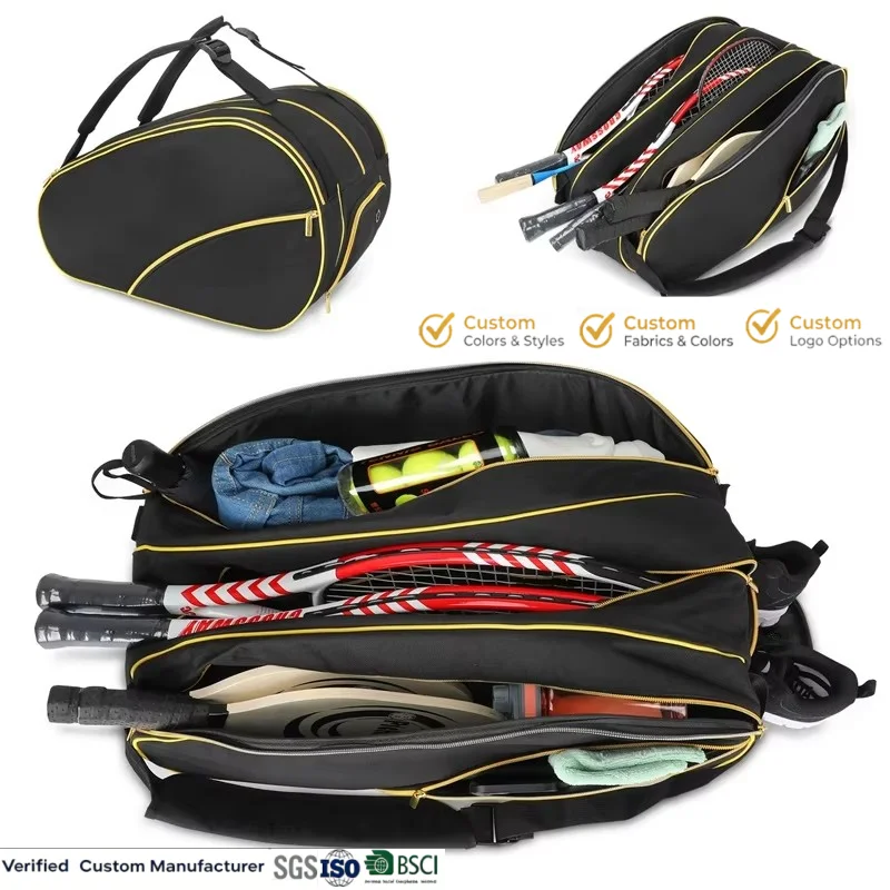 Pickleball Paddle Bag Large Capacity Pro Team Tour Sports Bag with Built in Zip Off Sling Bag Padded Shoe Side Pockets