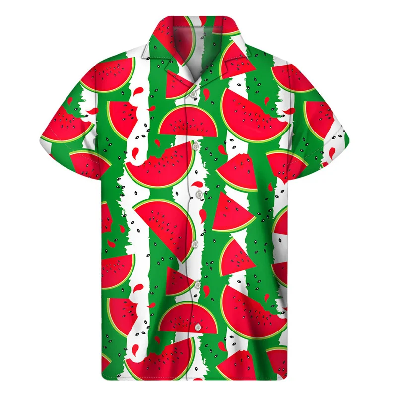 

New Colorful Watermelon Graphic Hawaiian Shirt Summer Tops Short Sleeves 3d Printed Fruits Button Shirt Men Clothes Lapel Blouse