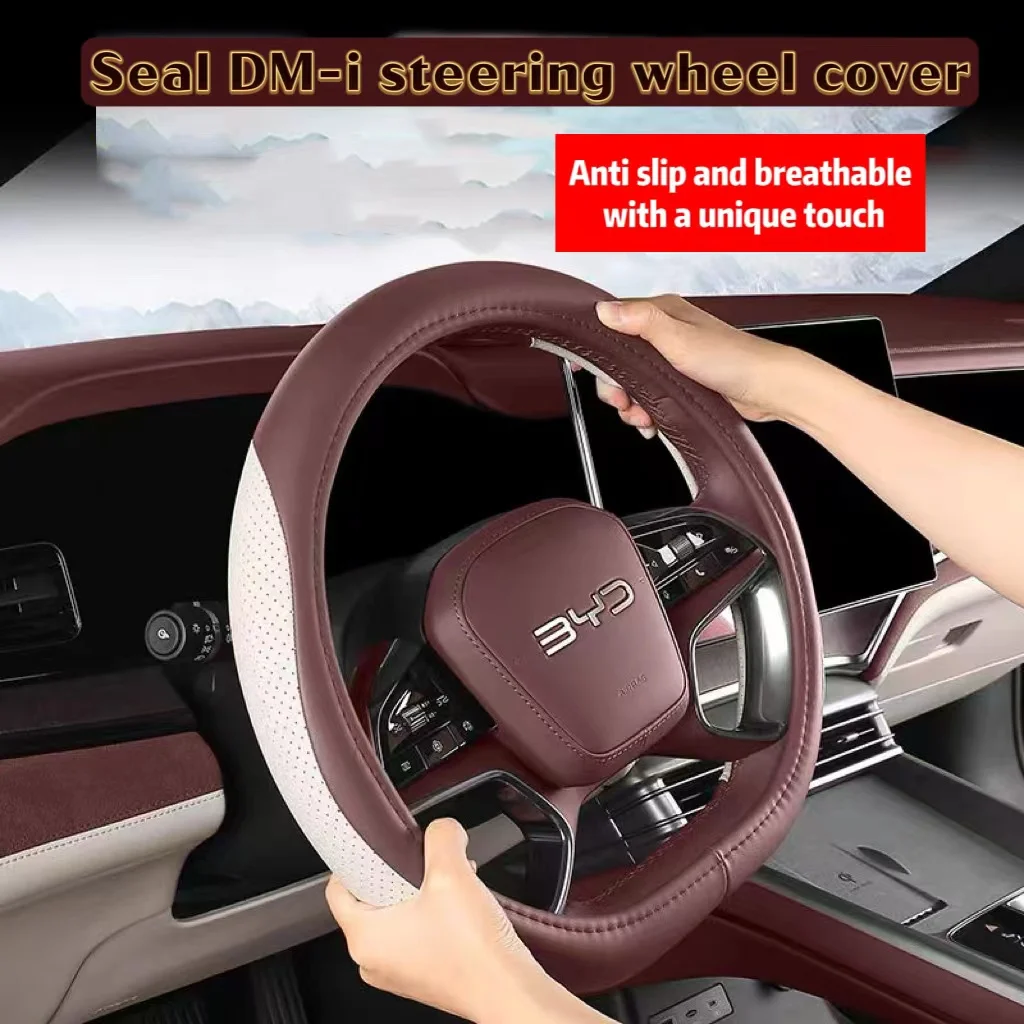 

For BYD Seal DMI 2023 2024 Accessories Car Steering Wheel Cover Leather Steering Wheel Anti-slip Decor Protection