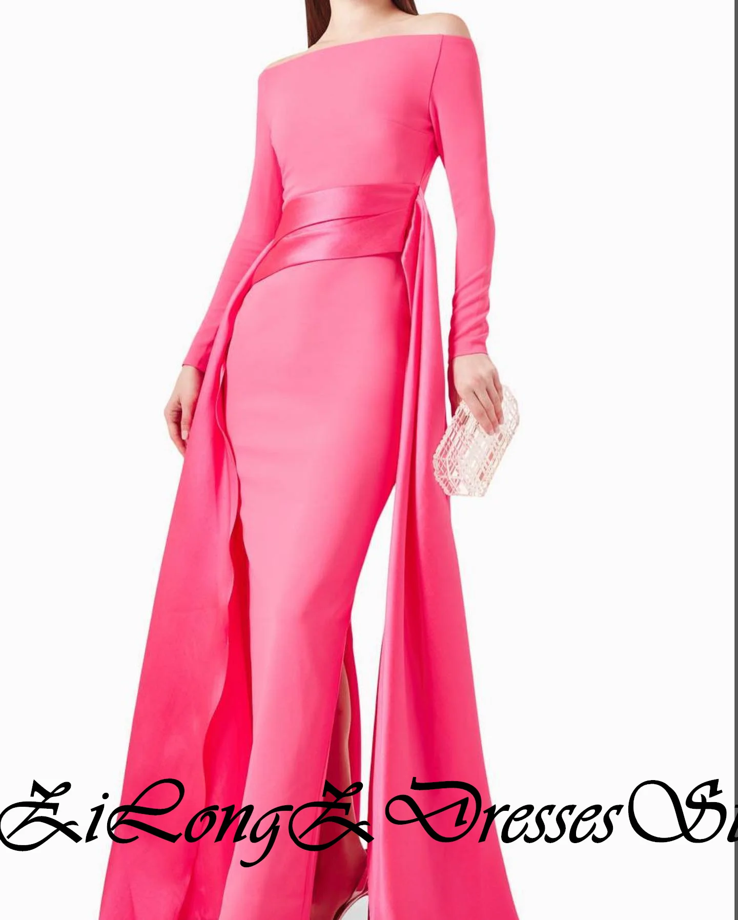 Floor Length Straight Off the Shoulder Long Sleeves Sweep Train Solid Color Classic Celebrity Dress Dresses For Formal Occasions