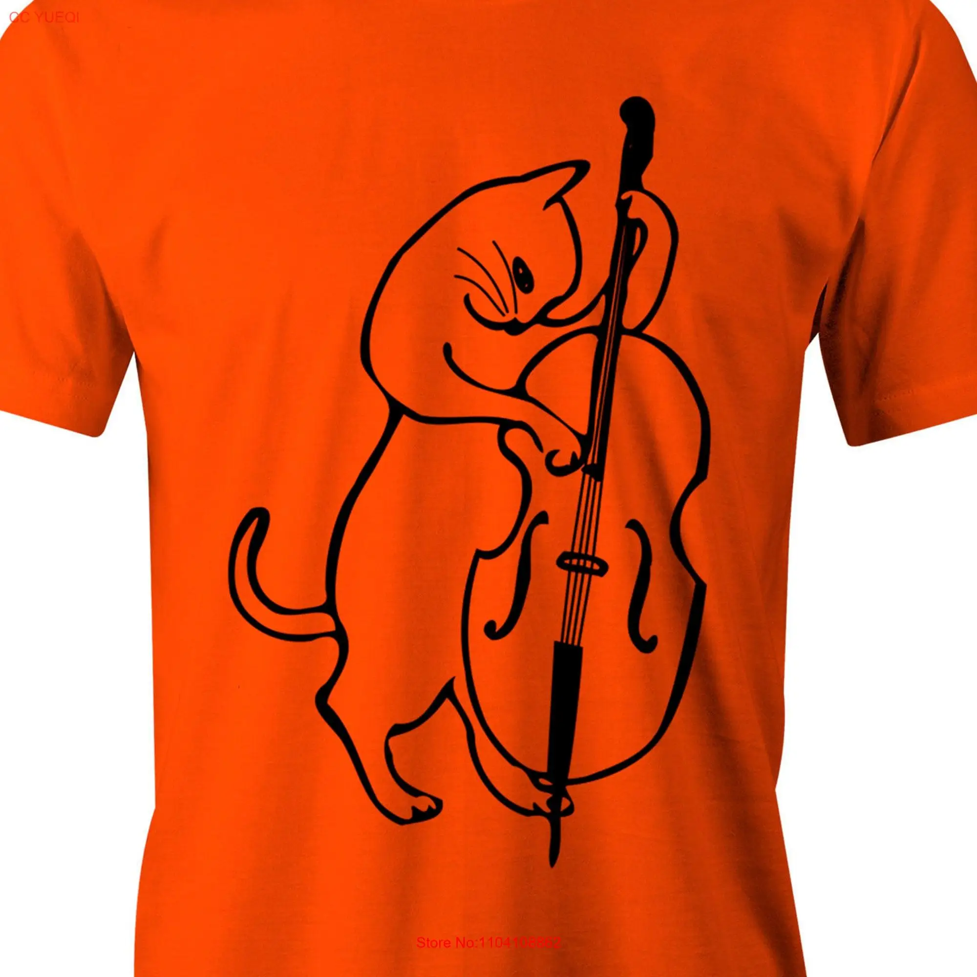 Cat Playing Bass T Shirt Musician Music Jazz Blues Rock For Passionate Lovers Player long or short sleeves