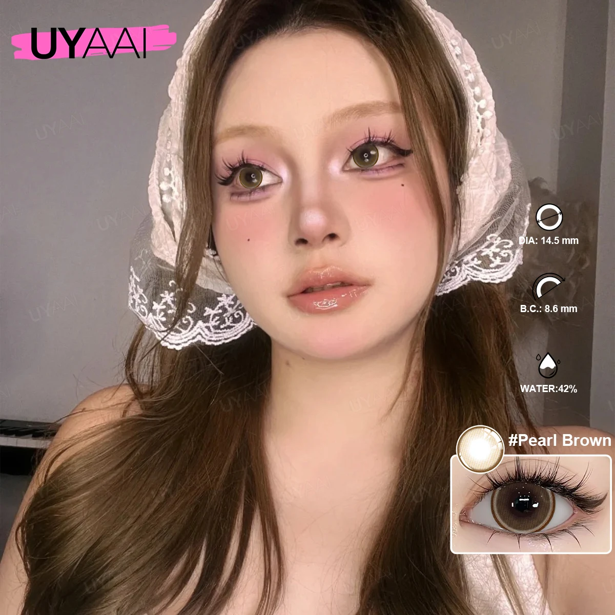 UYAAI【1*contacts Lenses+1*tweezers+1*lenses Case】Arab Brown Contacts Pearl Series Eyes Black Eyes Fashion Makeup Yearly Soft