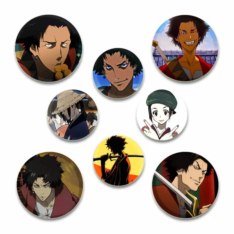 58/44/32mm Anime Cartoon Figure Samurai Champloo Brooches Exquisit Badge for Collar Backpack Hat Accessory Handmade Enamel Pins