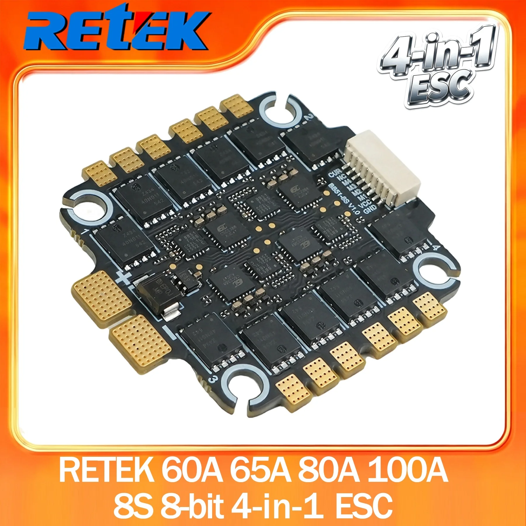 Retek 4-in-1 ESC 60A 65A 80A 100A 4in1 ESC  8S 8-bit BLHeli_S / BlueJay  for FPV Racing Drone Quadcopter