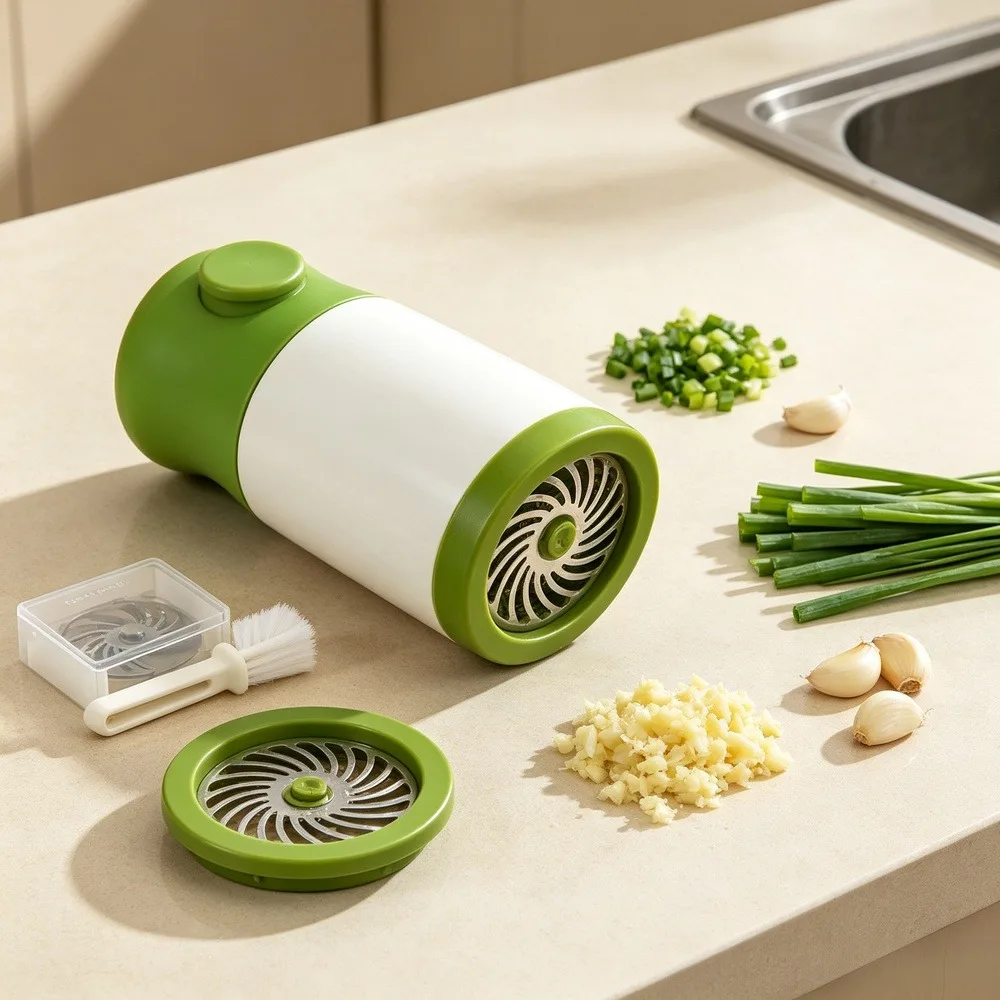 Herb Grinder, Manual Herb Chopper Mill, White & Green Spice Shredder for Cilantro, Parsley, Basil, 1 Pack