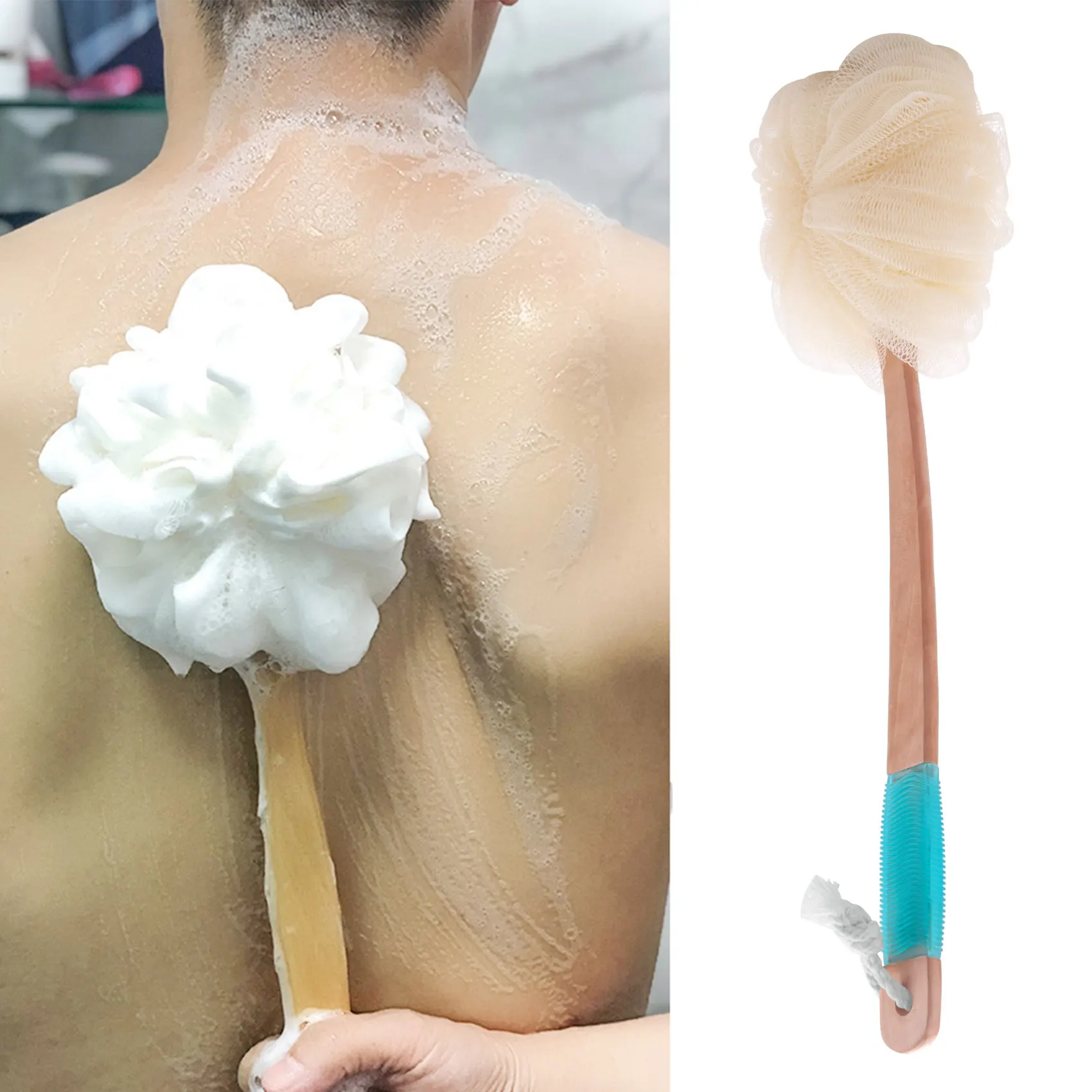 Le nouveau Loofah éponge dos épurateur-hommes et femmes à Long manche exfoliant bain et douche corps brosse-pouf Luffa à main sur un bâton