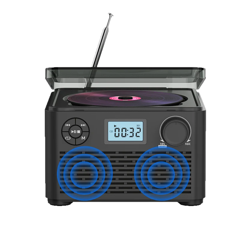 

Портативный Bluetooth CD/MP3-плеер с FM-радио, HIFI стереозвуком, аккумулятором 4000 мАч и множеством функций, CD-бумбокс