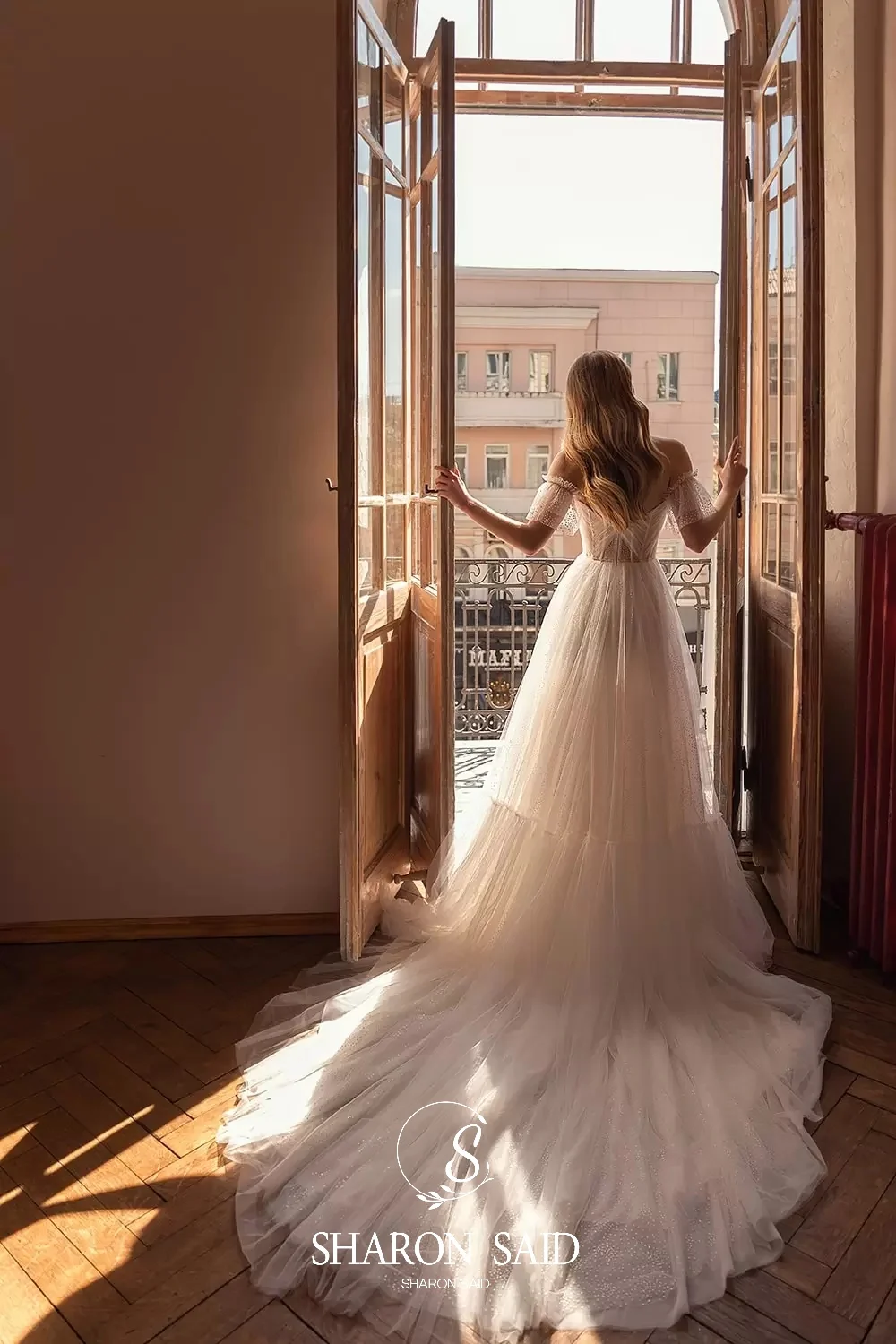 Sharon Said 2025 Romantische Sweetheart Off White Tule Trouwjurken Off Schouder A-lijn Prinses Bruidsjurken SW183 Aangepaste