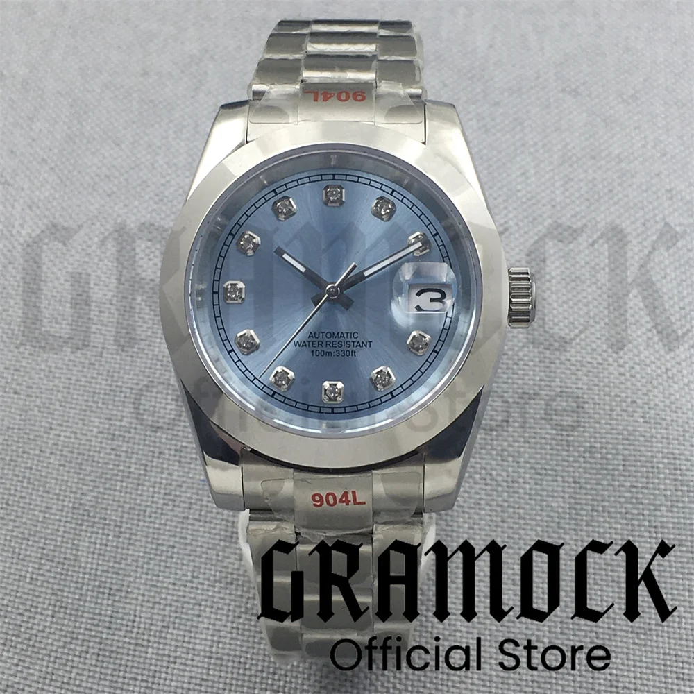 

Gramock 36mm/39mm Black/Blue NH35A Dial Diamond Index Automatic Mens Watch Sapphire Glass Polish bevel Bezel Steel Bracelet