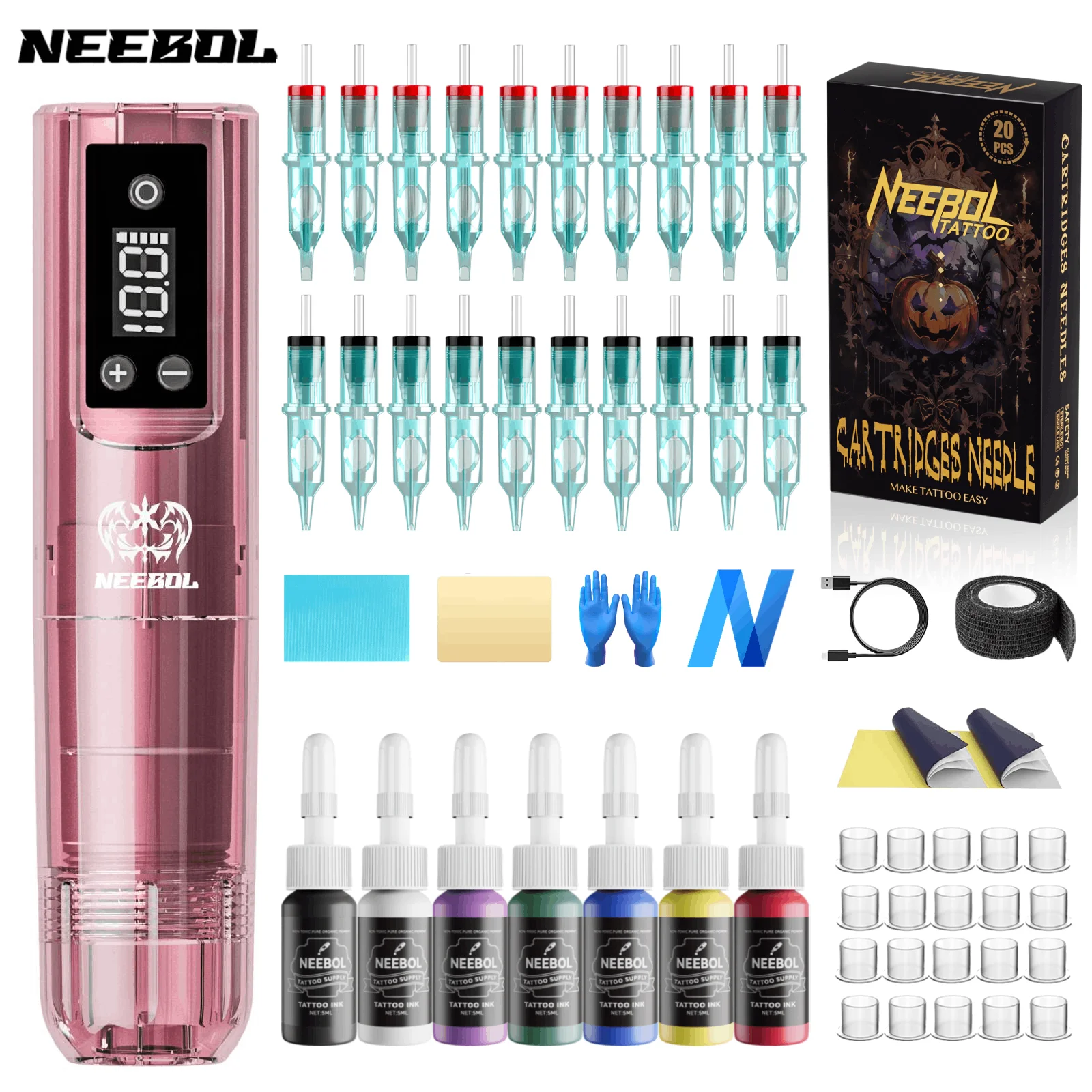 

Neebol Tattoo Kit Halloween Limited Tattoo Pen Kit For Permanent Makeup Tattoo Machine Kit Wireless Power Supply Tattoo Gun Kit