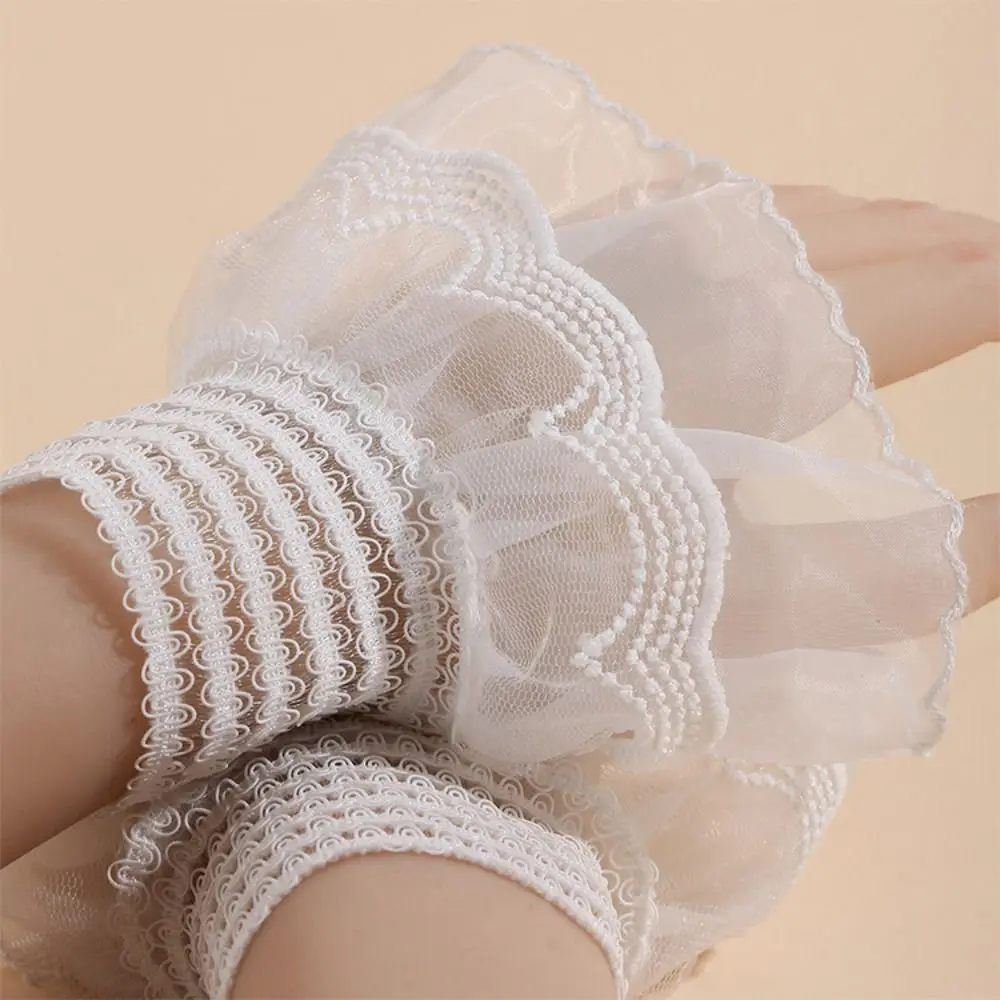 

Cute Double Layer Lace Fake Cuffs Flower Pleated Horn Cuffs Decoration Sweet Elastic Lace Sleeve Photo Prop