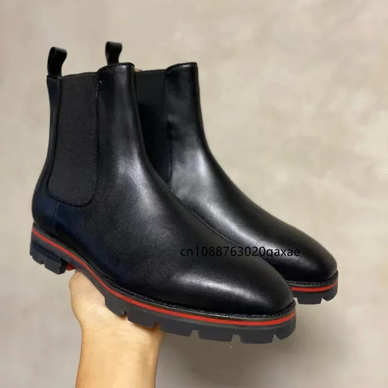 

Boots with red soles, elevated Chelsea boots, top layer cowhide, British style, Martin boots, plus size, fashionable trend