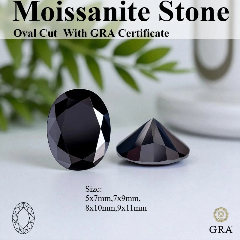 

Black Moissanite Stone Oval Cut VVS1 Lab Created Synthetic Gemstone Passed Diamond Tester Comes With Certificate