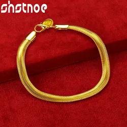 SHSTONE 24K Gold 6mm Side Chain Bracelets For Men Woman Fashion Party Wedding Engagement Christmas Charm Jewelry Lady Gift