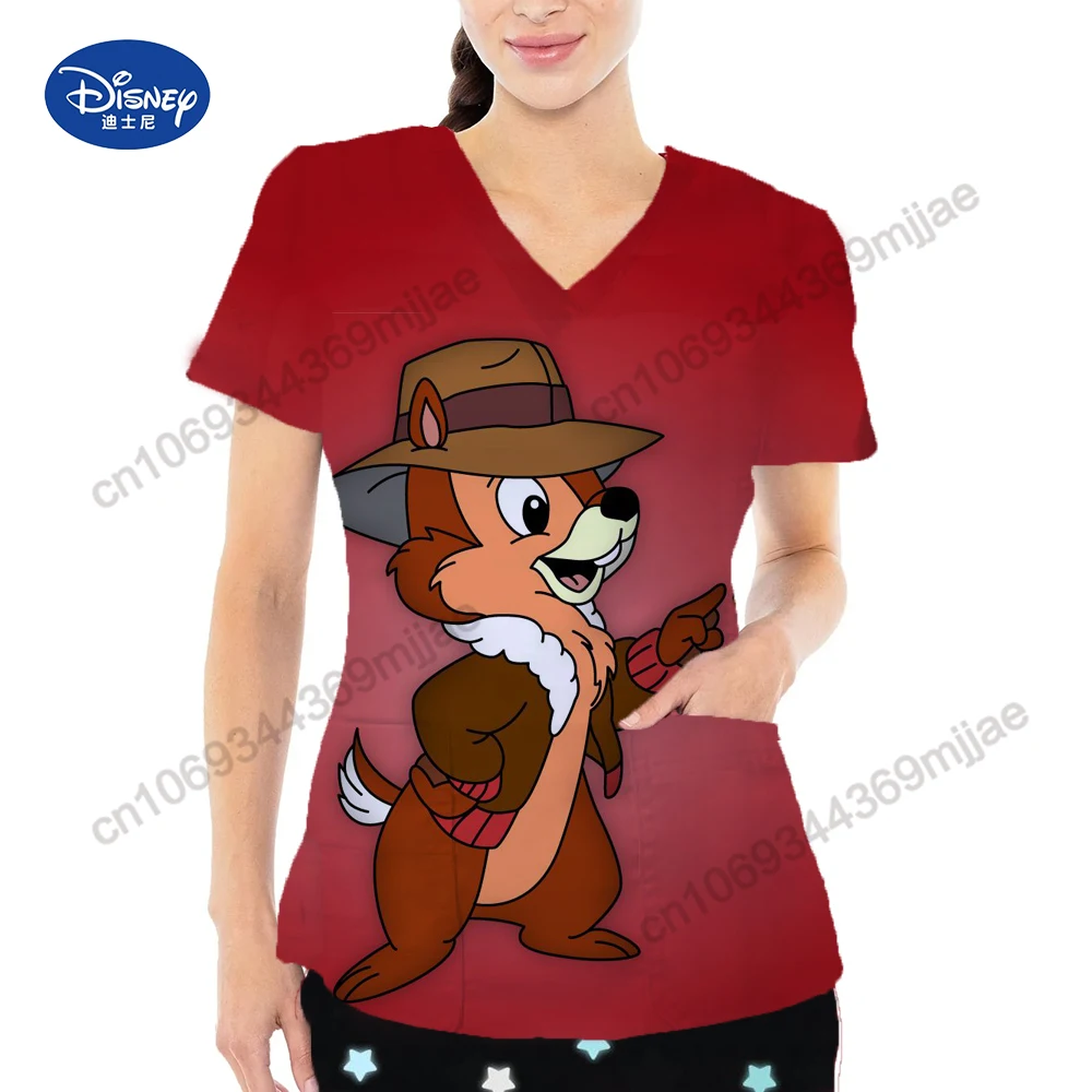 Disney Woman Clothes Nurse Uniform Traf 2023 Woman Pocket One Pieces Short Sleeve Tee Shirt Vintage T Shirts Y2k Top Women Yk2