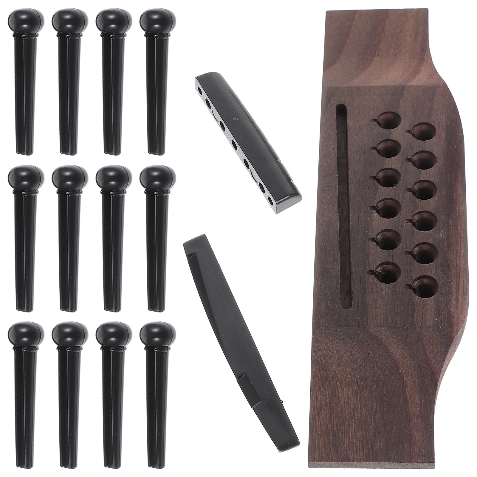 

15 Pcs Acoustic Guitar Bridge Pins Set Rosewood Saddle Replacement Nut And Pegs For 12 String Guitar