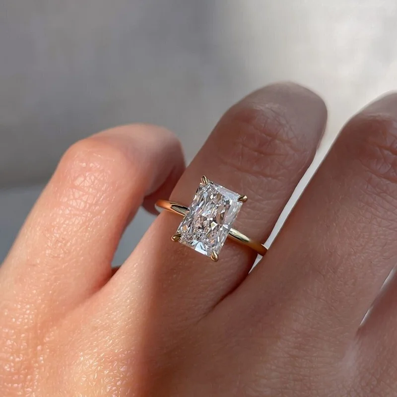 Minimalist 1-3ct Radiant Cut Moissanite Ring 925 Sterling Silver Engagement Solitaire Rings for Women Gold Plated Handmade Gifts