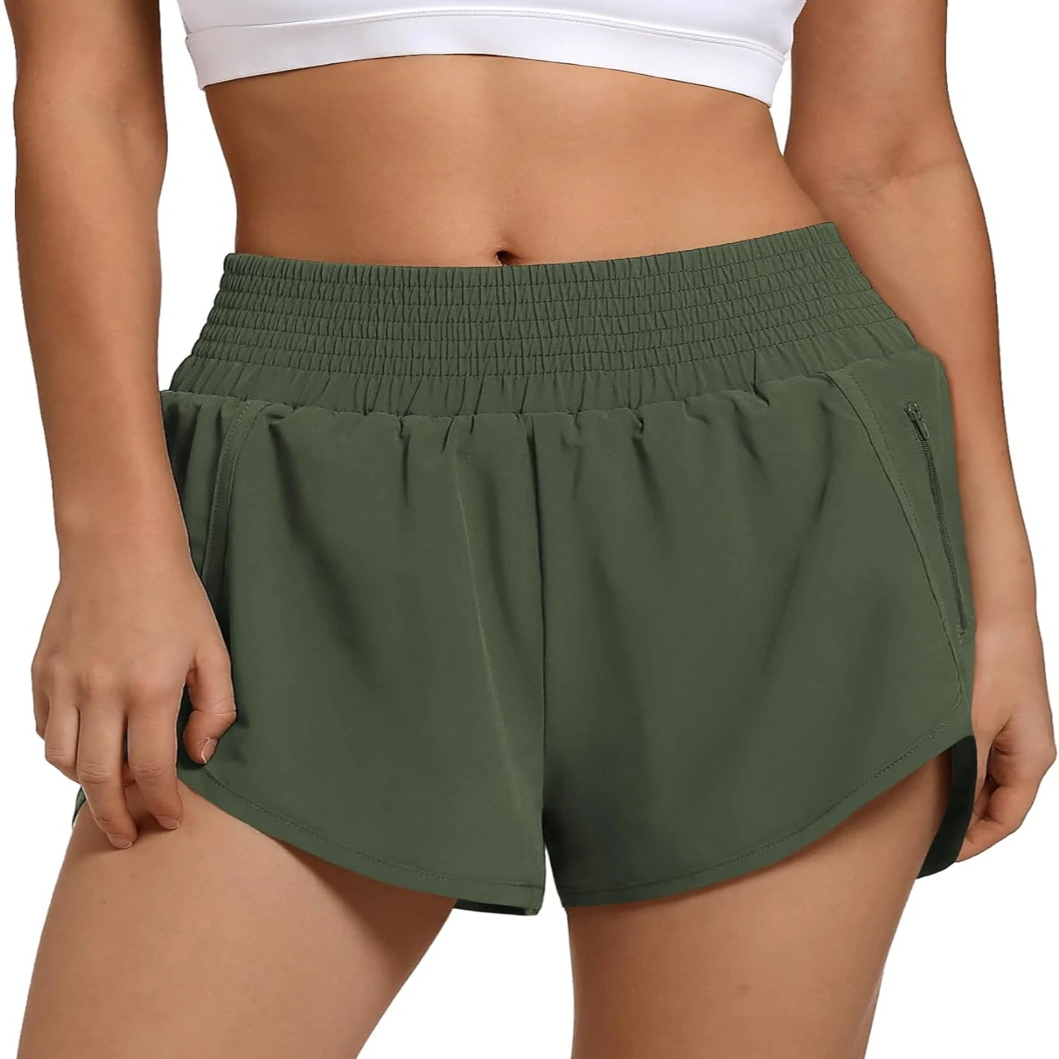 

Sporty Women's High Waist Quick Dry Athletic Shorts with Convenient Zipper Pocket for Running and Workouts