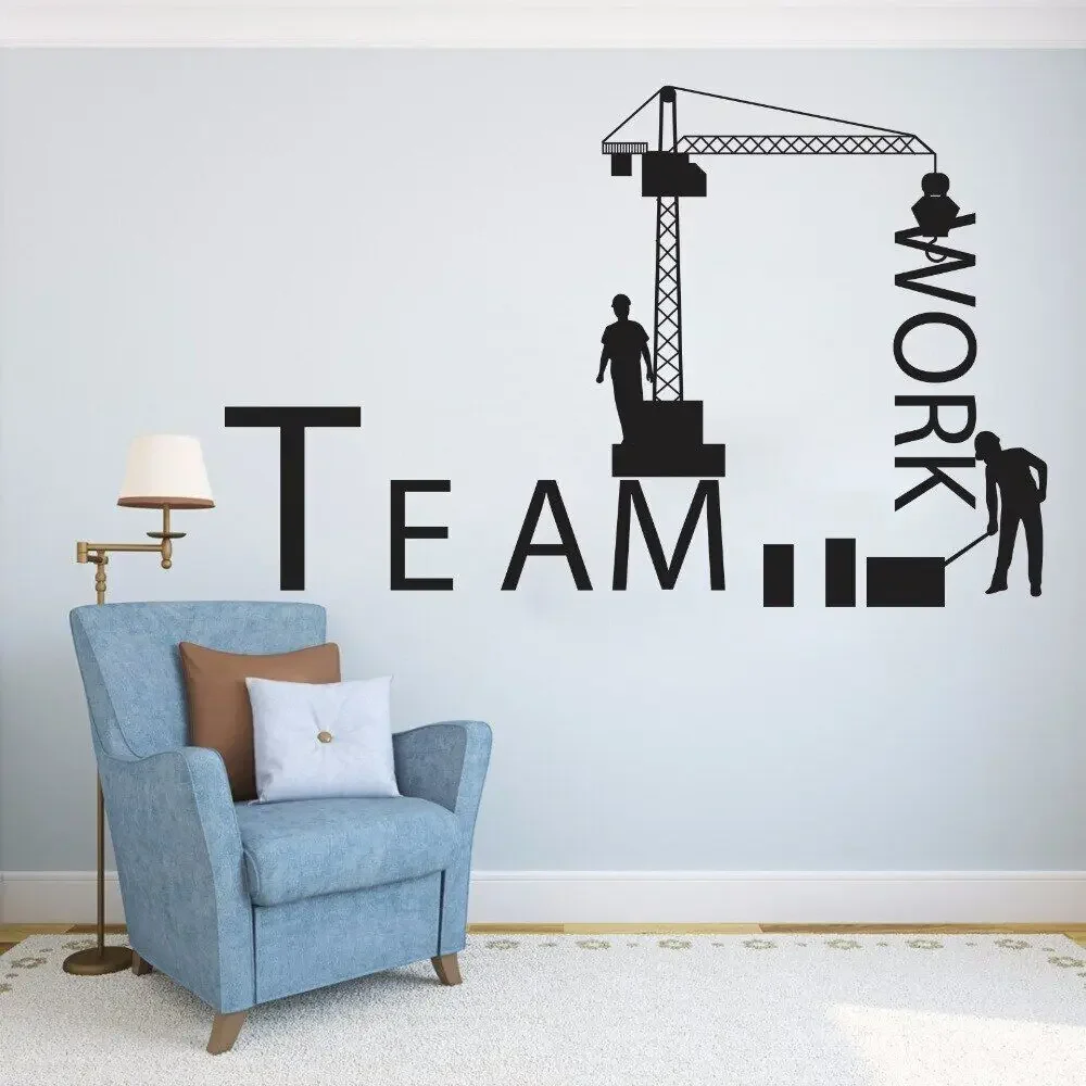 Teamwork Wall Decals Office School Construction Truck Worker Team Work Wall Sticker Kids Room Living Room Vinyl Office Decor