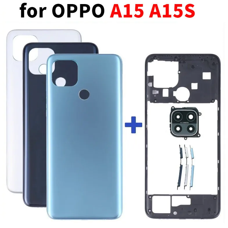 Battery Back Cover Housing For OPPO A15 A15S CPH2179 CPH2185 LCD Front Middle Frame + Camera lens & Side Button