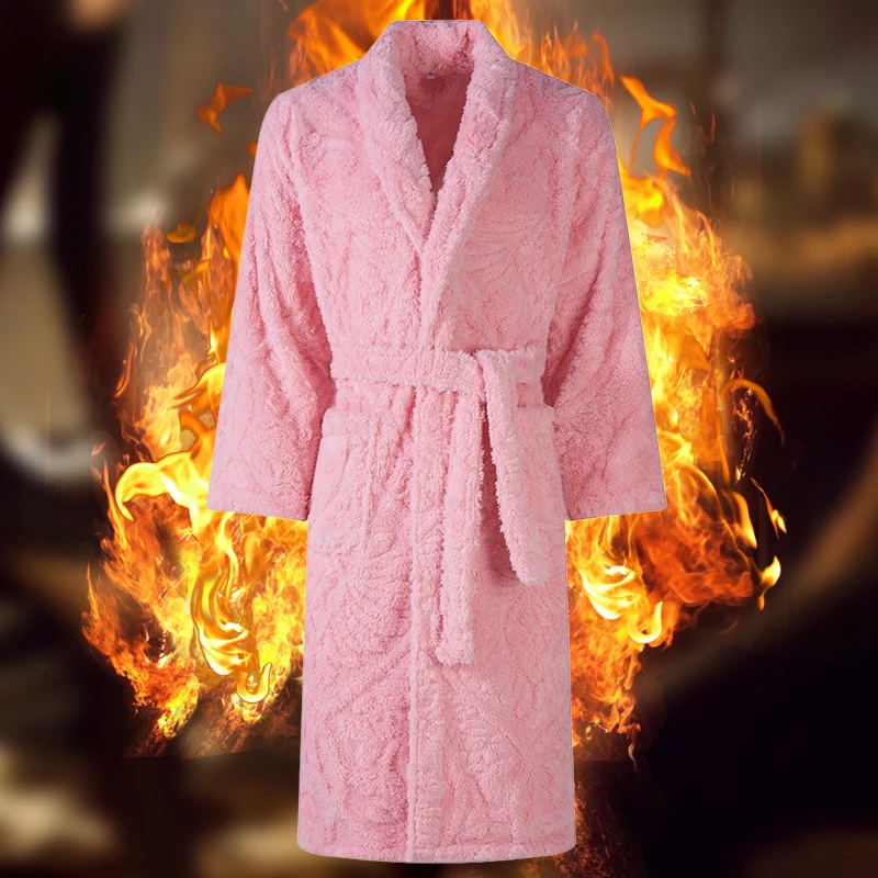 

Winter Lovers Solid Flannel Thick Bathrobe Set Couple Matching Long Gowns Nightwear with Pockets Intimate Home Clothing