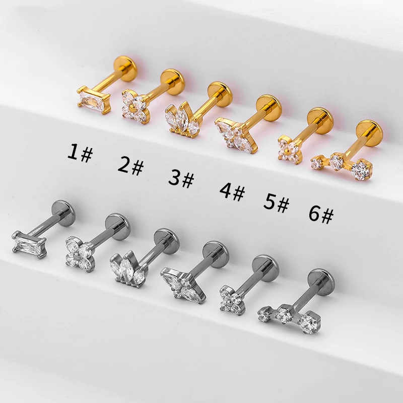 1 قطعة G23 التيتانيوم ثقب Labret مسمار هندسية الزركون إدراج دفع دبوس الشفاه القرط اللولب محارة الغضروف الزنمة ثقب المجوهرات
