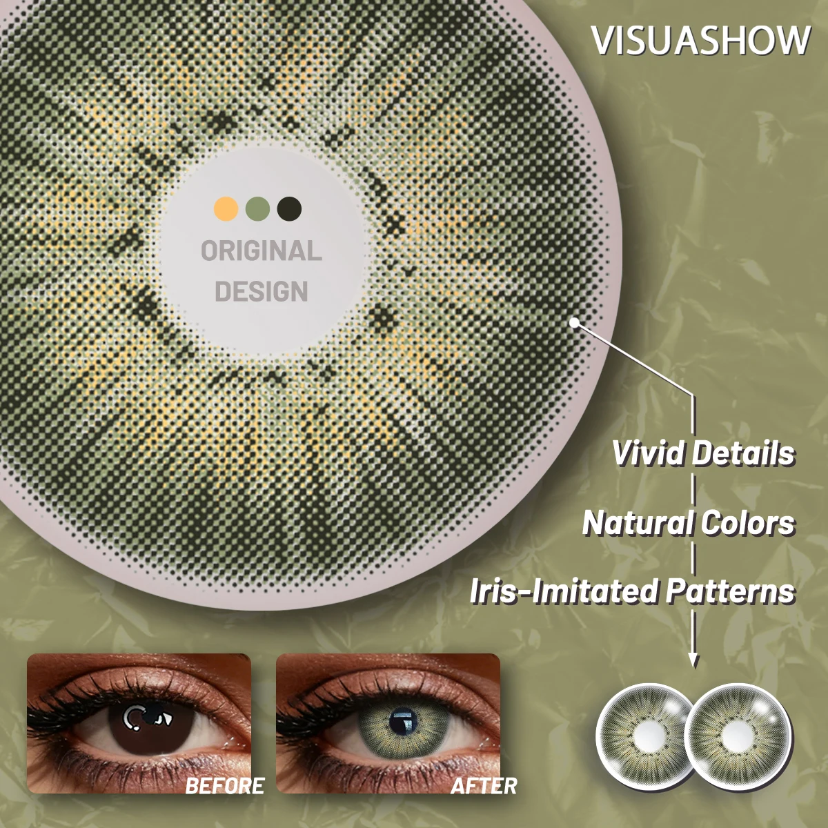 Visuashow 2 Stück Natürliche Farblinsen, Jährlich Tragbar, für Myopie mit Stärke, Weich und Bequem. Perfekt für modisches Make-up, Kosmetik und alltägliche Looks, die Ihre Schönheit unterstreichen – Detail 5
