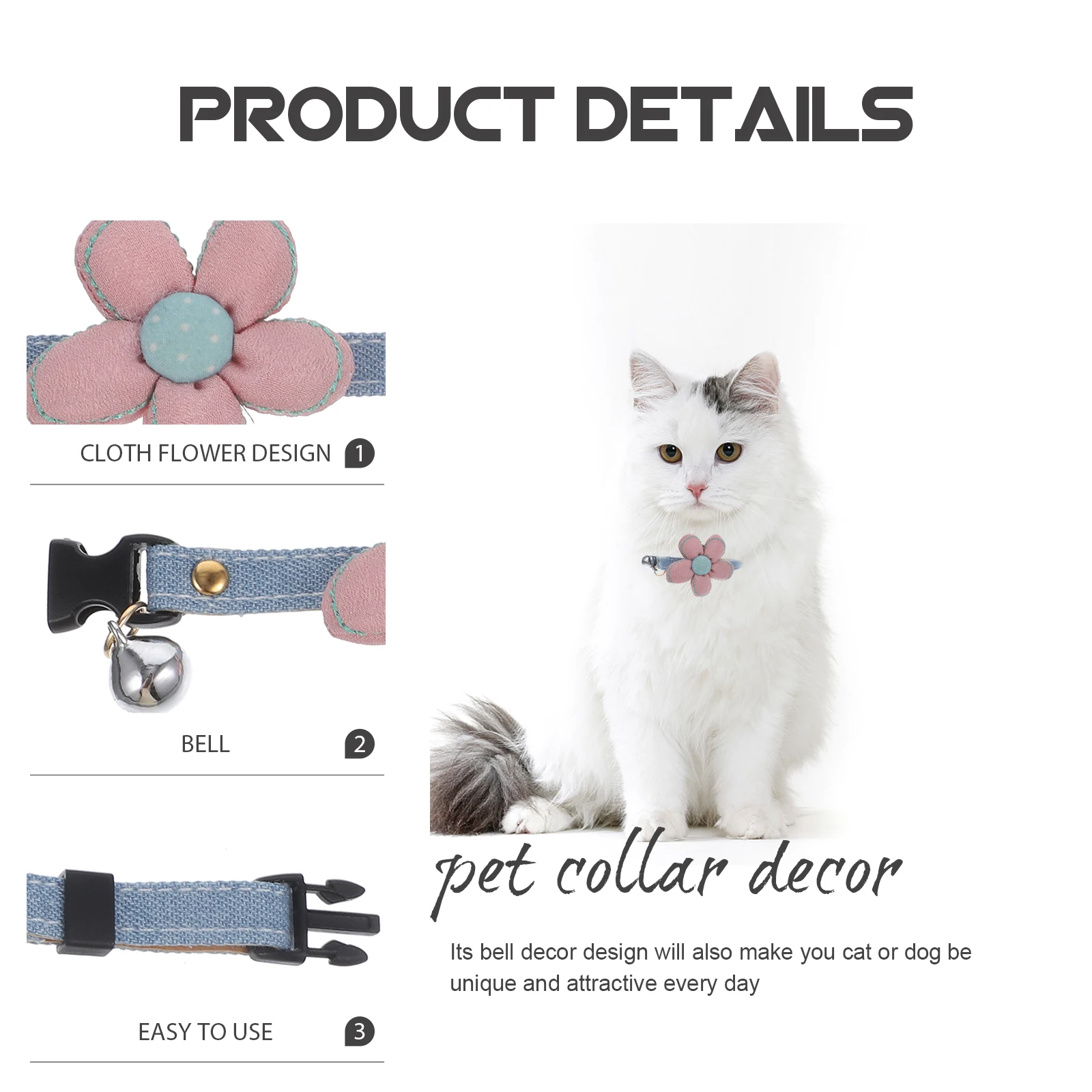 

Dog Collar Bell Flower Necklace Cat Collars for Girl Cats Adjustable Pink Jewelry