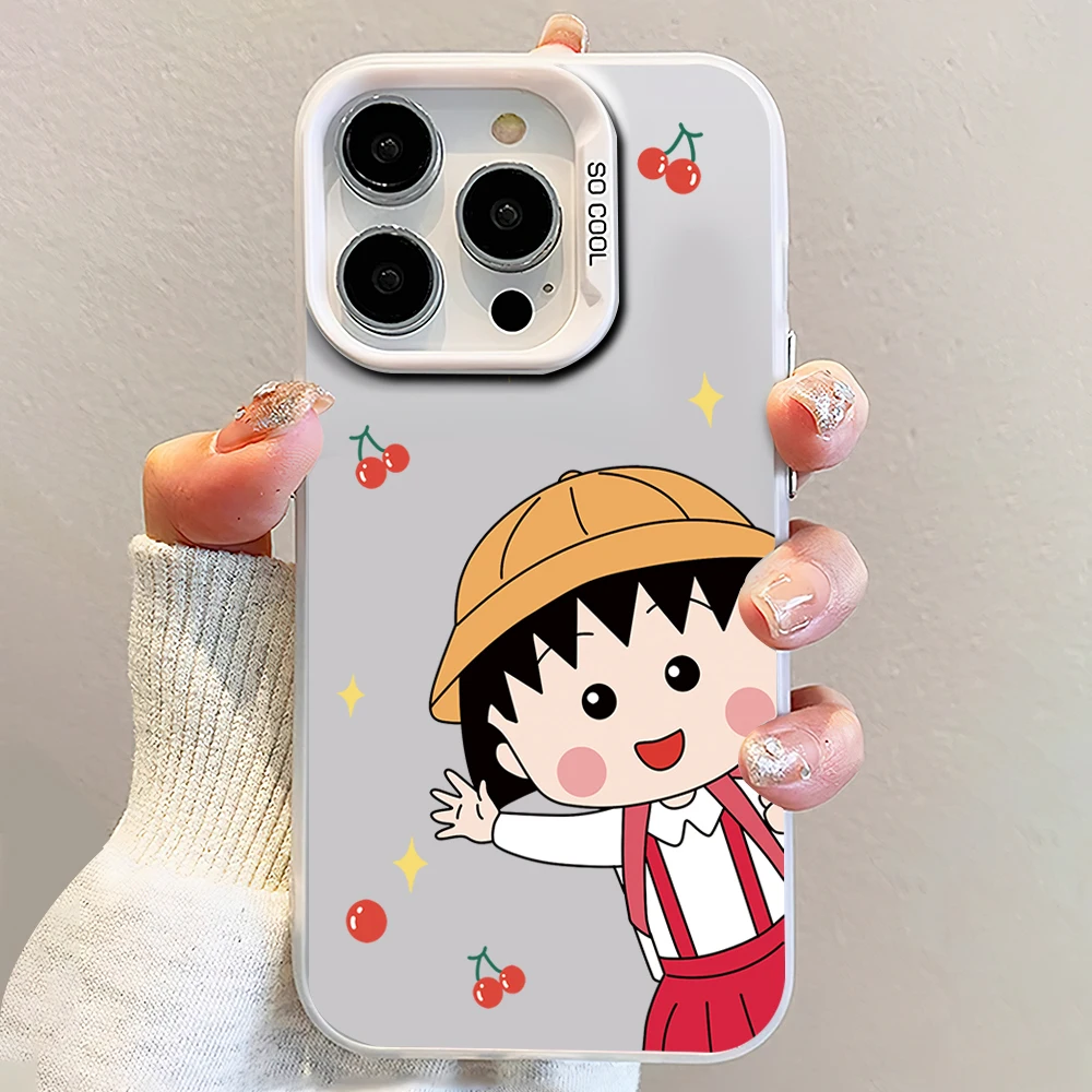 bilibili Anime Chibi M-Maruko-chan Cute Laser Phone Case for iPhone 12 11 13 14 15 16 Max Pro Plus IMD Shockproof Silicone Coque