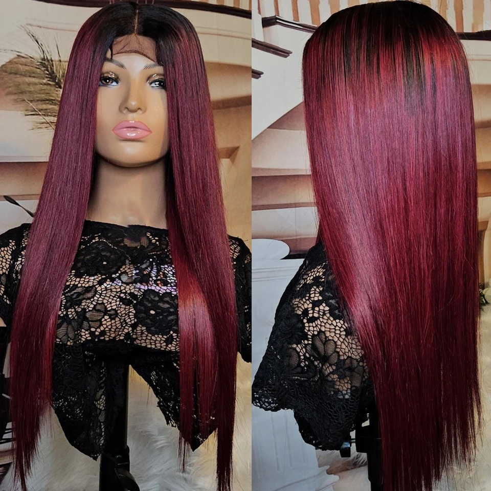 1B 99 Wine Red Wig Hd Lace Front Wigs Ombre Blonde Lace Front Wig Straight Human Hair Wigs Raw Hair Indian Colored Cheap On Sale