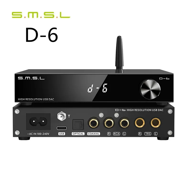 SMSL D-6 Decoder Dual Ak4493s Suport DSD512 PCM 768kHz/32Bit D6 DAC Bluetooth 5.1 SBC/AAC/APTX/APTX HD/LDAC With Remote Control