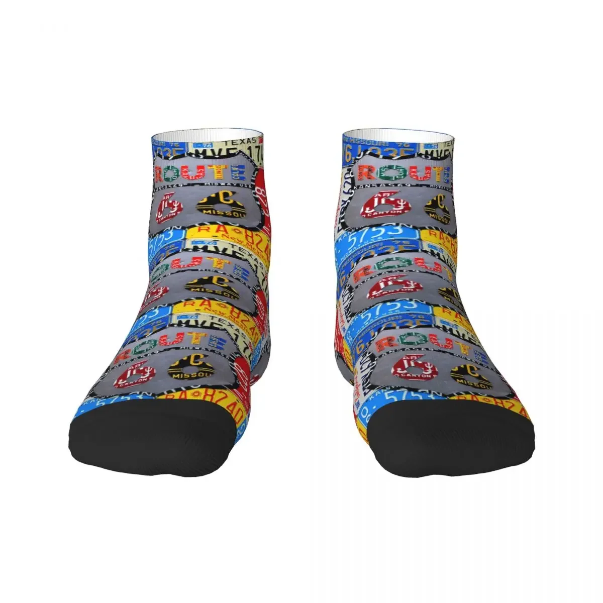 

Route 66 License Plate Art Men Women Crew Socks Unisex Cool American Road Spring Summer Autumn Winter Dress Socks