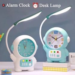 Astronaut Desk Lamp with Glowing Alarm Clock Cartoon Children Kids Reading Night Light Tabletop Clock Home Decorations