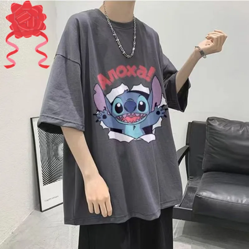 ديزني كارتون ليلو وستيتش القطن الخالص للأولاد صيف جديد متعدد الاستخدامات طباعة Ins العصرية فضفاضة خمس نقاط نصف كم