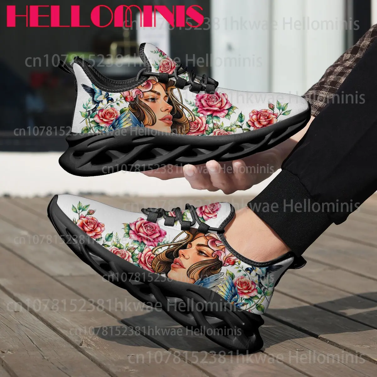 Vintage Art Flower Rose Bird Print Lightweight Sneakers Men Women Adult Daily Comfort Breathable Non-slip Casual Walking Shoes view 4