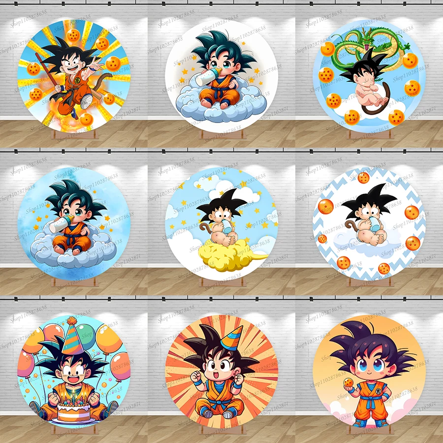 Dragon Ball Baby Goku Round Backdrop Baby Goku Birthday Circle Cover Custom Baby Shower Decoration Photography Background