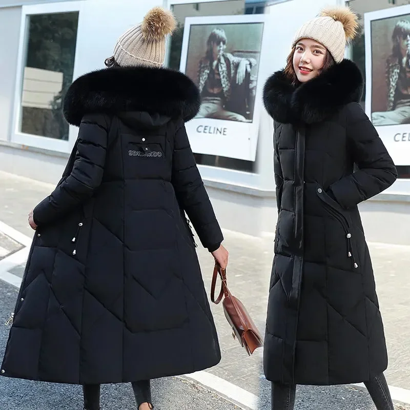 2024 New Snow Wear Coat Parkas Winter Jacket Women Hooded Fur Collar Parka Grube ciepłe kurtki damskie Płaszcze studenckie Odzież damska