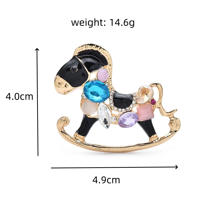 Cute Crystal Amusement Park Carousel Enamel Horse Brooch Pins For Women Fashion Jewelry Accessory Gift