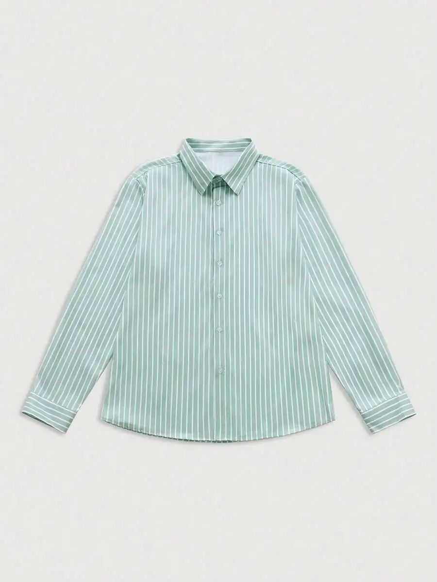 

Mint Green Striped Classic Collar Regular Fit Long Sleeve Men Dress Shirt Business Casual